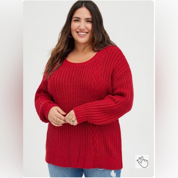 Torrid Red Cable Hearts Sweater Tie Back Pullover Sz 0 Plus Size Large 12 Heart - Picture 1 of 7